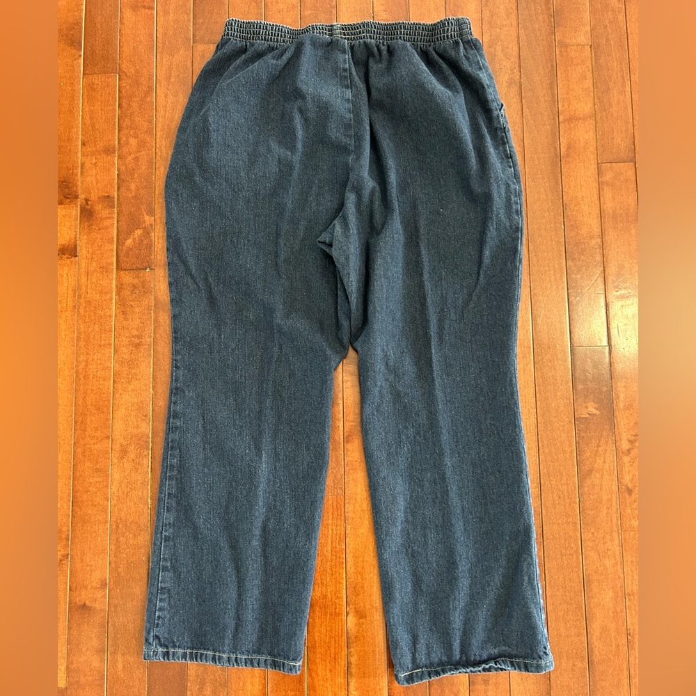 Chic Dark Wash Elastic Waist Denim Pull On Pants Size 18 Petite - Picture 8 of 8